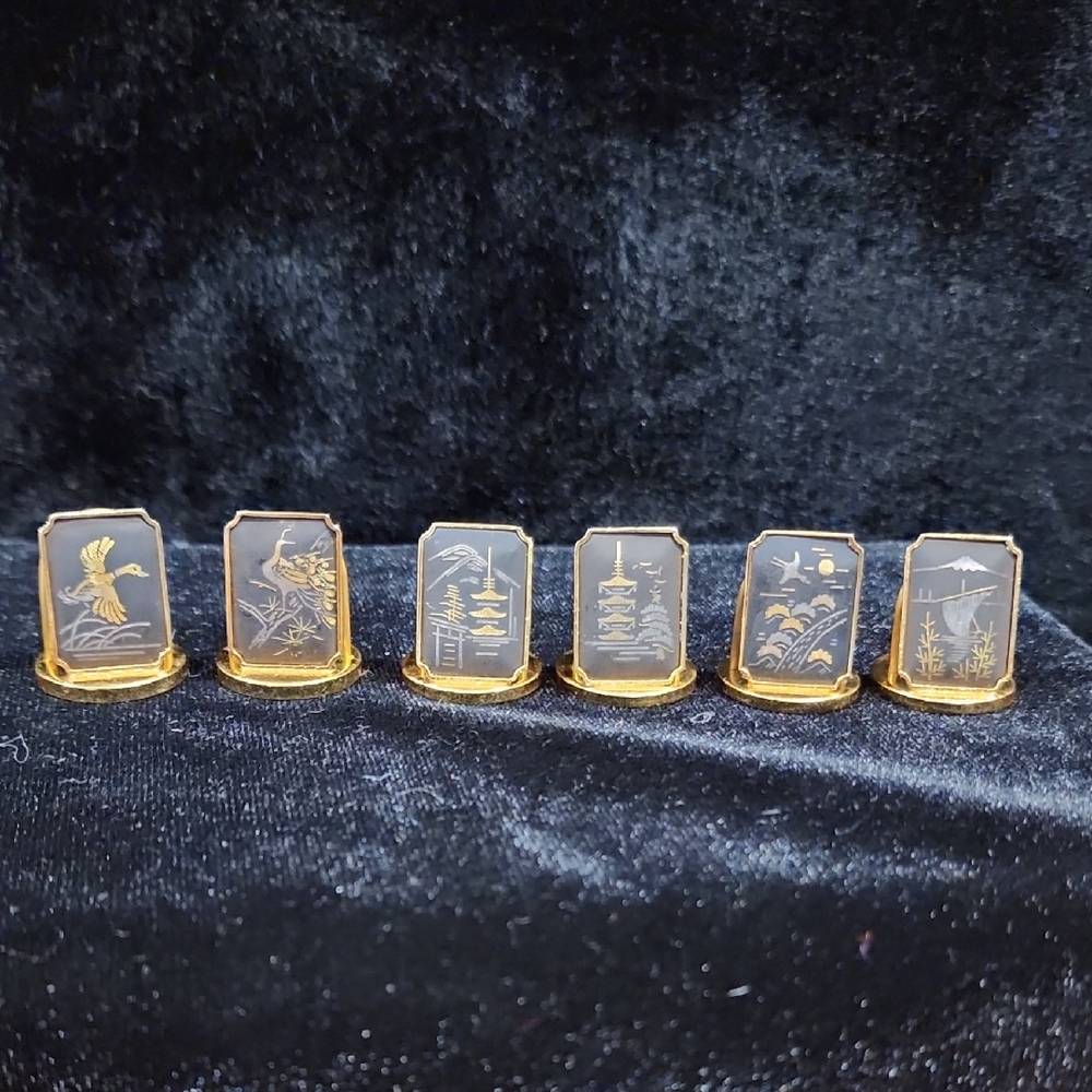 RARE Amita Damascene Card Holders Set Of 6 Kyoto, Japan Vintage 1940